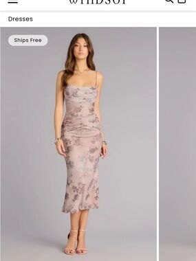 Windsor Dusty Rose Floral Mesh Midi Dress